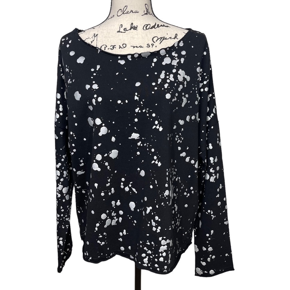 New FATE Boutique Splashed Design Black and Silver Elevated Sweatshirt NWT - Picture 2 of 10